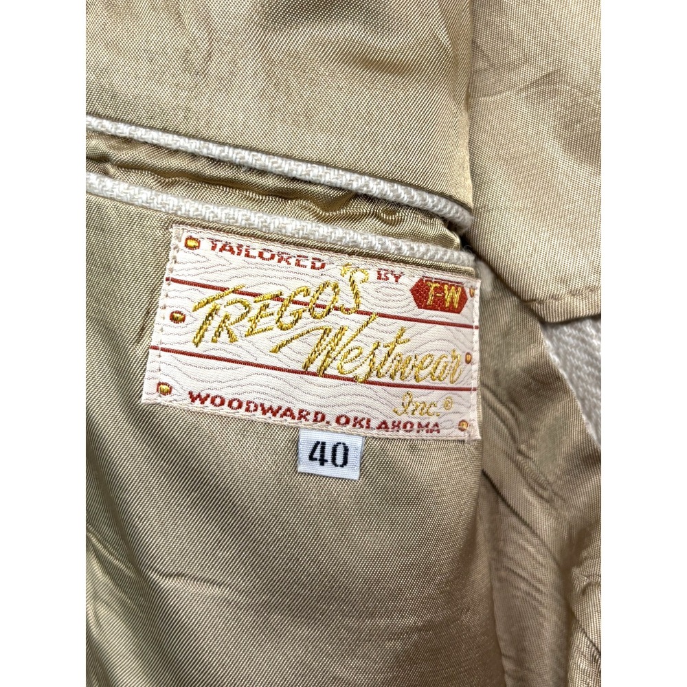 vtg 70s Tregos Western 40R Beige Herringbone Tweed Blazer Jacket Sport Coat USA - Picture 5 of 10